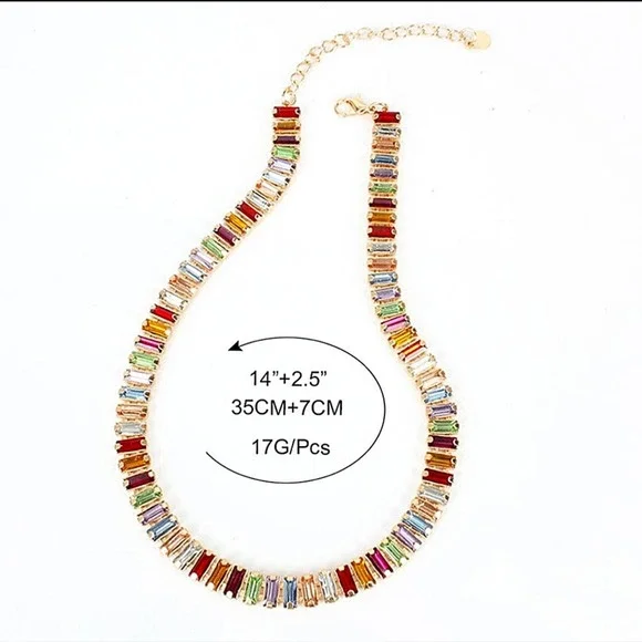 Gold Baguette Multicolor Diamond Rhinestone Choker - Picture 8 of 8